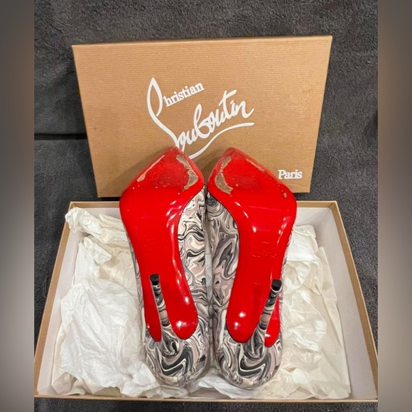 Christian Louboutin Worn Twice Patent Marble Swirl Pigalle Follies 100 Size 39 - Picture 3 of 14